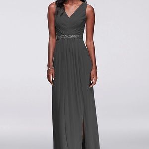 Long Mesh Dress with Beaded Waistband in Graphite